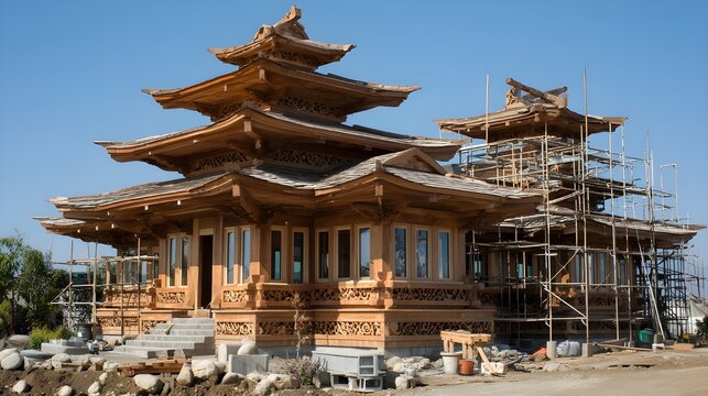Discover pagoda style house under construction showcasing intricate rooflines traditional craftsmanship and modern construction techniques