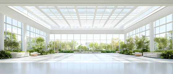 Modern White Lobby With Lush Greenery