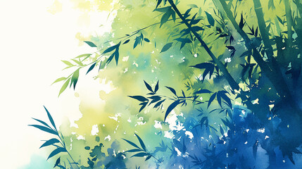 竹　笹の水墨画風背景イラスト　generative ai