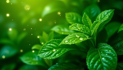 A lush green plant with droplets of water on its leaves