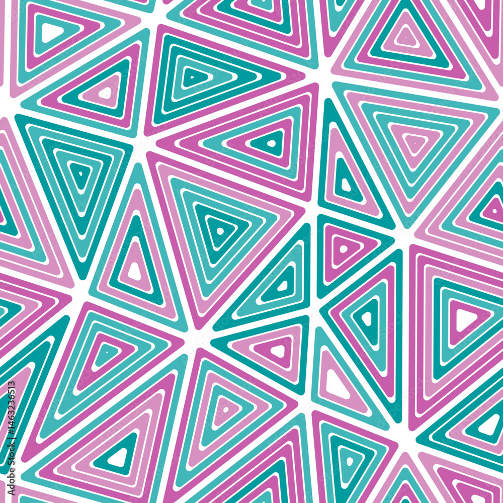 Poster mosaic background. big triangles size. multiple repeated inner triangles. multicolored style. repeat
