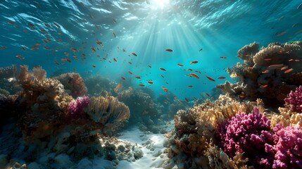Obraz premium Explore Vibrant Coral Reef Formations Teeming With Tropical Marine Life Showcasing Unparalleled Underwater Biodiversity Beauty