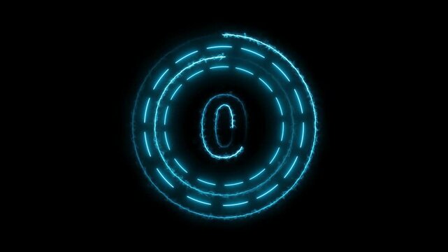Glowing neon circle 3 seconds countdown animation.Top three countdown animation text ,neon light numbers from 3 to 0.neon text 3 to 0 with interesting circle animation