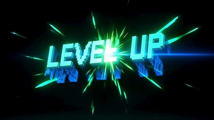 Level up animation effects for gaming video with blue and green neon light background design effect 3d - Powered by Adobe