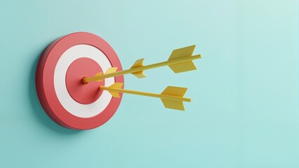 A red and white target with three yellow arrows sticking out of it.