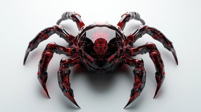 Red, glass-like crab-like robot