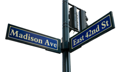 Madison Avenue and East 42nd St street sign. Transparent background.