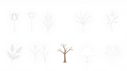nature outline icons set. nature thin line icons pack included protea, poplar, lemongrass, eastern cottonwood tree vector.