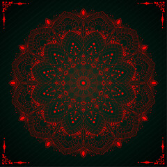 Glowing mandala with traditional ornamental shape | Floral template for card, cover, business, packaging, greeting, decoration | Creative mandala with red colour