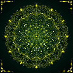 Glowing mandala with traditional ornamental shape | Floral template for card, cover, business, packaging, greeting, decoration | Creative mandala with yellow gradient colour
