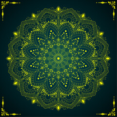 Glowing mandala with traditional ornamental shape | Floral template for card, cover, business, packaging, greeting, decoration | Creative mandala with lemon lime colour