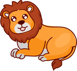 Lion laying flat cute cartoon lion vector illustration