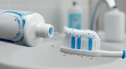 Squeezing Toothpaste on Toothbrush Ready for Brushing in Bathroom