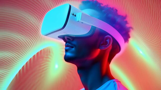 Person Wearing Virtual Reality Goggles, Immersive Digital Experience Concept