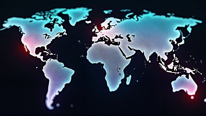 Fototapeta premium A close up of a map of the world on a black background.