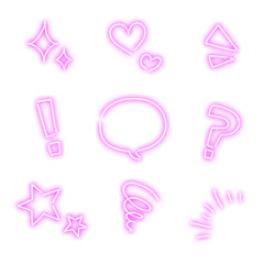 手描き風ネオンアイコンセット・ハートや星のかわいいデコレーション素材