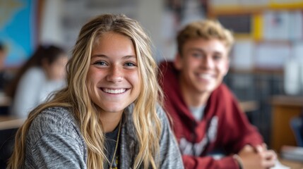 Obraz premium Two students sharing a joyful moment, embodying friendship and youthful energy 