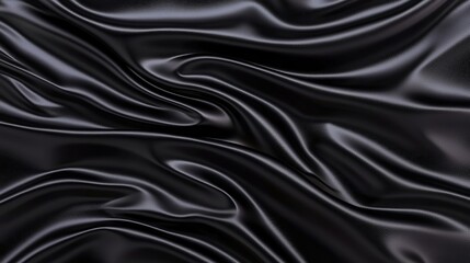 Obraz premium Shiny black satin fabric with smooth, flowing folds and elegant texture, creating a luxurious and dramatic visual effect.