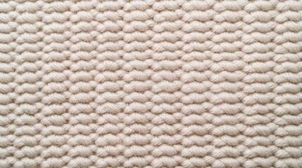 Close-up of a beige woven carpet texture with a repeating looped pattern.