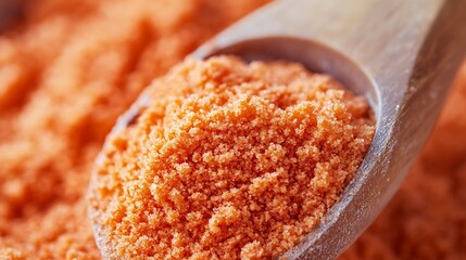Orange Granulated Powder in a Wooden Spoon