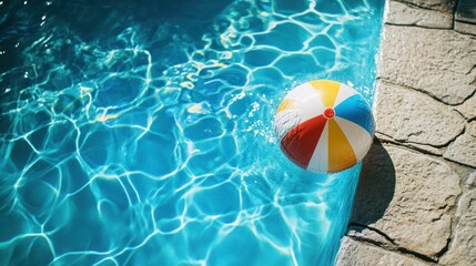 Obraz premium Vibrant beach ball floating peacefully in a crystal clear swimming pool