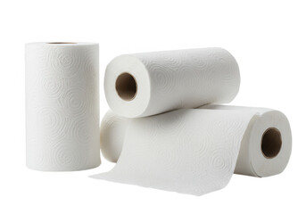 Stack of white paper towel rolls isolated on transparent background