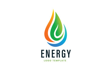 Eco Energy Logo with Water Drop and Fire Flame Symbol