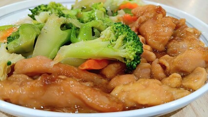 Stir Fried Broccoli and Sweet Chicken for Eating with Rice