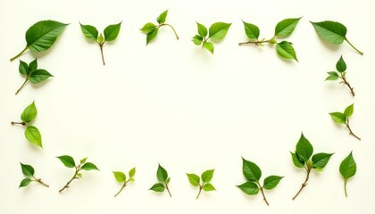 Fototapeta premium A white background with a variety of green leaves arranged in a circle