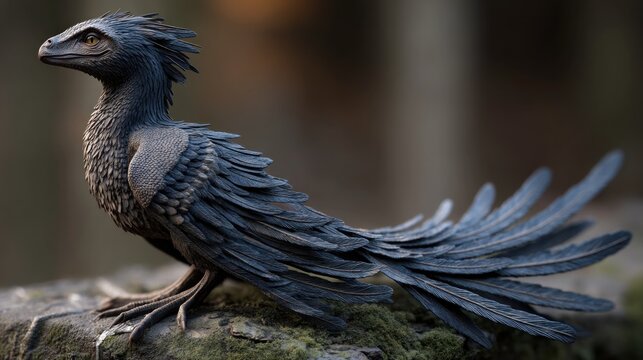 Realistic Microraptor perched calmly