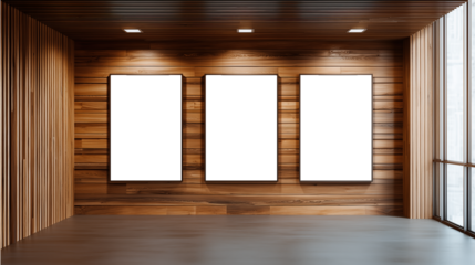 Three Empty Frames on a Dark Wood Wall Mockup