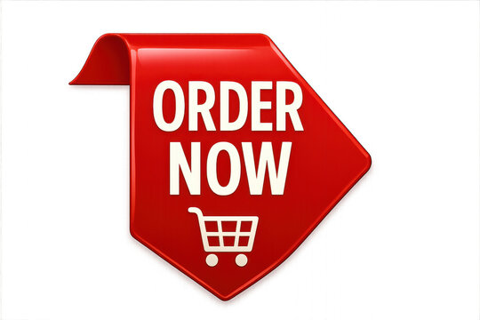 Red arrow with "order now" text isolated on transparent background.