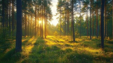 Fototapeta premium The sight of sunlight passing through the woods