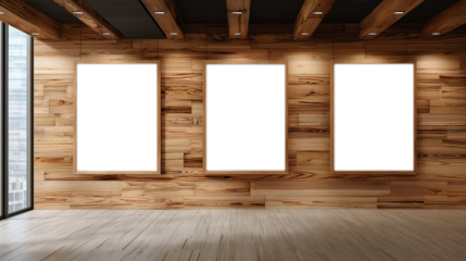 Empty Vertical Picture Frames On A Wooden Wall Mockup