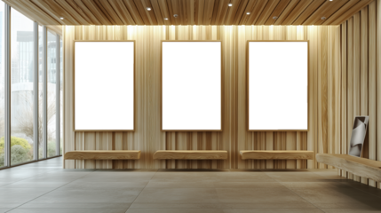 Empty Vertical Posters On A Wooden Wall In A Modern Interior