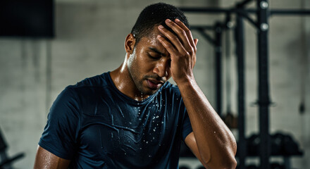Man experiencing fatigue in gym