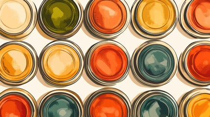 Colorful Circular Pattern of Paints in Cans on a Light Background