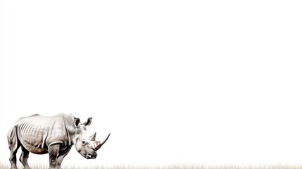 Majestic Rhinos in Grassland Surrounded by White Negative Space for Design Use