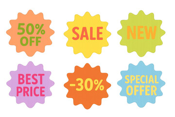 colorful sale signs with the word "sale" in bold, isolated on transparent background.