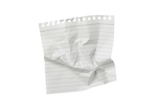 Crumpled lined paper with torn edge isolated on transparent background