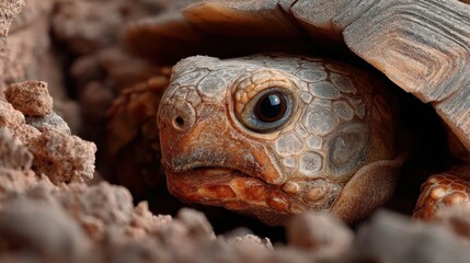 Tortoise head visible from shell, minimal setting