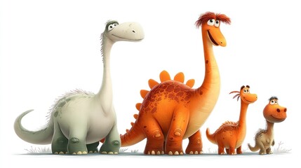 Naklejka premium White background scene with dinosaur family