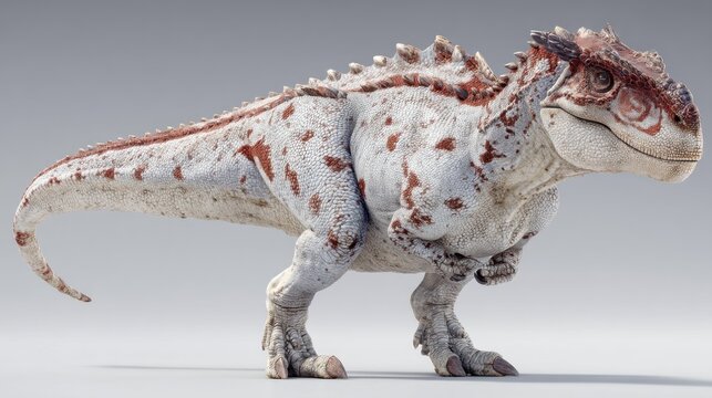 White backdrop with walking Carnotaurus