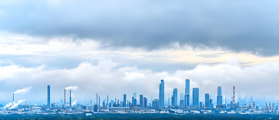 Obraz premium Panorama Of Industrial Cityscape Under Cloudy Sky