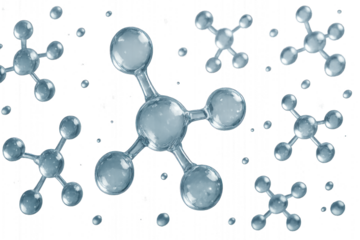 Group of molecules and water droplets in PNG format, isolated on transparent background.
