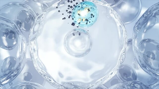 Essence bubbles absorb melanin in skin cells, rejuvenating cells, anti-wrinkle and anti-aging, laser beauty, conceptual skin care beauty solution. Cosmetics advertising, 3D animation.