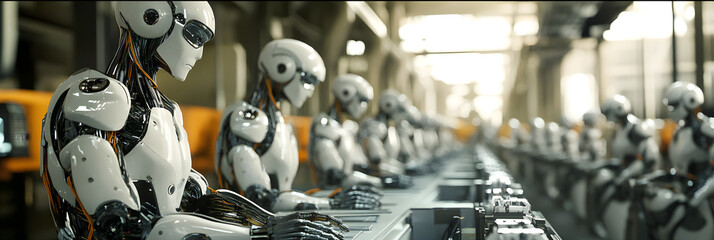 Fototapeta premium Innovative Robotic Workforce Revolutionizing Industrial Collaboration and Efficiency