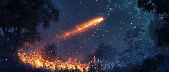 Night Forest Fire Meteor