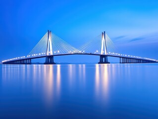 Obraz premium Illuminated Cable-Stayed Bridge at Dawn