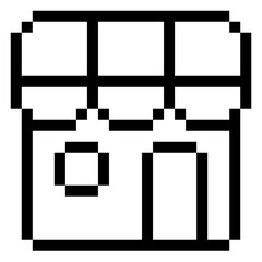Pixel store icon vector with a small shop front and retro digital style. Ideal for game assets, online shop design, pixel marketplace, and playful retail interface illustrations.